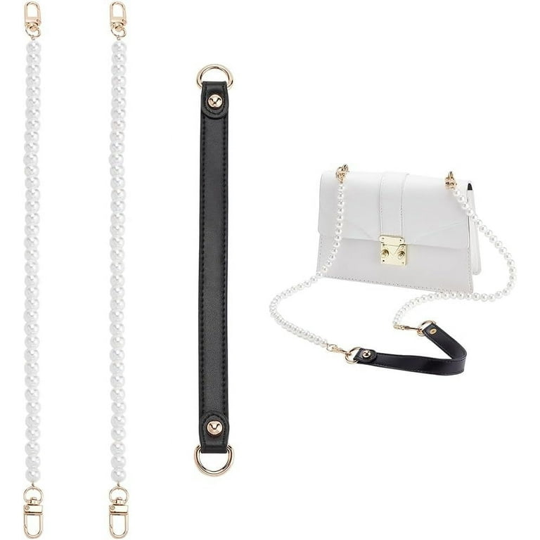 3Pcs Purse Chain Strap Inch Imitation Pearl Bead PU Leather