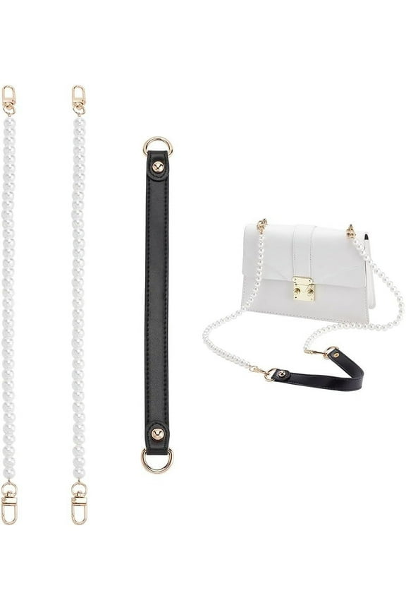 3Pcs Purse Chain Strap 42.5 Inch Imitation Pearl Bead PU Leather Shoulder Chain Strap Assembling Bead Chain PU Leather Bag Handle Crossbody Bag Strap Long Handbag Chain Accessory Style 1