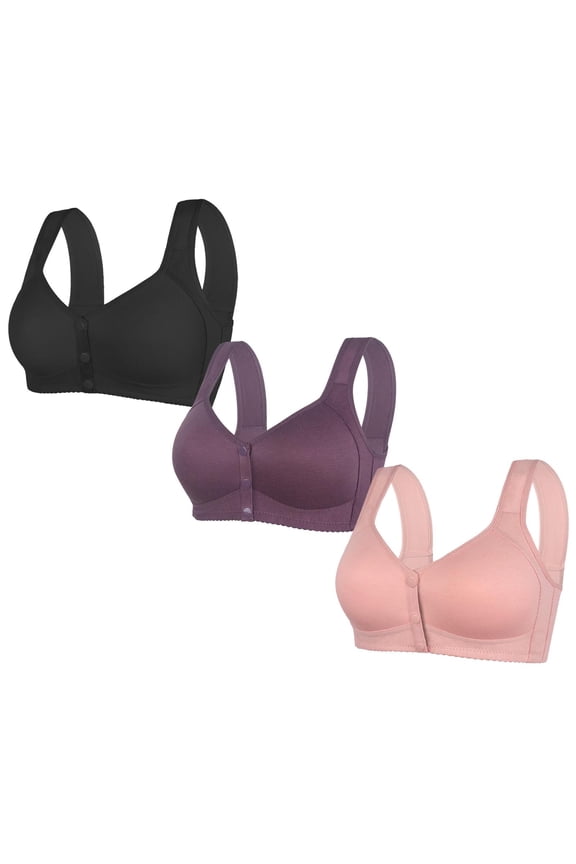 3Pcs Push up Bras, Bras for Older Women Comfort Strappy Bra Front Closure Everyday Bras Wireless Comfortable Bra