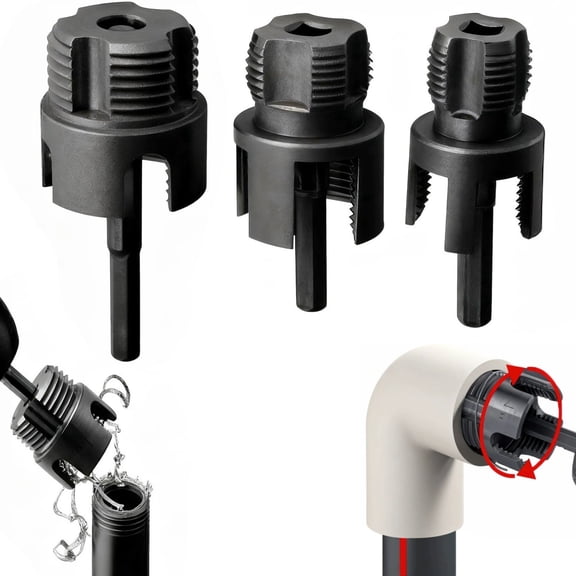 3Pcs Pvc Pipe Threader- 4 In 1 Water Pipe Threader On 1/2"-1" Pvc Pipes-Premium Carbon Steel Die Head for Internal & External Tapping, Compatible with Standard Electric Drills - Black(AA)