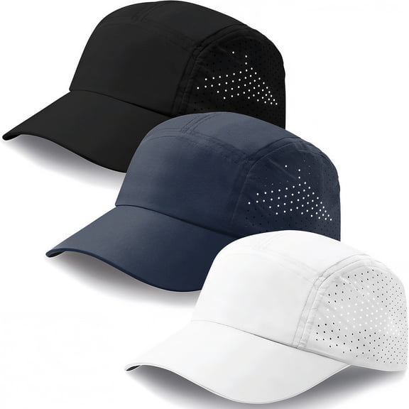 3Pcs Quick Dry Baseball Cap for Men Women, Adjustable Gym Hats Snapback Hat for Golf Running Workout (Black   White   Navy)