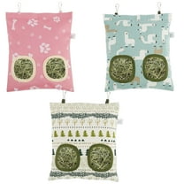 3Pcs Rabbit Hay Feeder Bag,Guinea Pig Hay Feeder for Cage Small Animal Hanging Feeding Bags Rabbit Hay Dispenser Storage for Rabbits Guinea Pigs Bunnies Chinchillas (2 Hole)