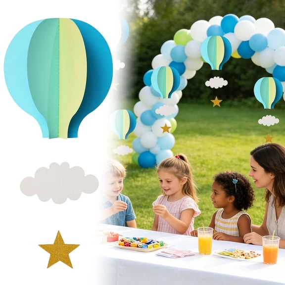 3Pcs Rainbow Hot Air Balloon Hanging Decor Paper Garland for Birthday Party Nursery Ceiling Decoration Blue, 7.5X7In