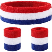 3Pcs Rainbow Striped Sports Headband Wristband Set Sports Competitions Sweatbands Breathable Terry Cloth Athletic Bands Wicking Sweat Absorbing Head Wrist Band for Men Women Mixed Color