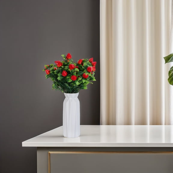 3Pcs Realistic Artificial Strawberry Branches Faux Red Fruit Stems for Vase and Table Display