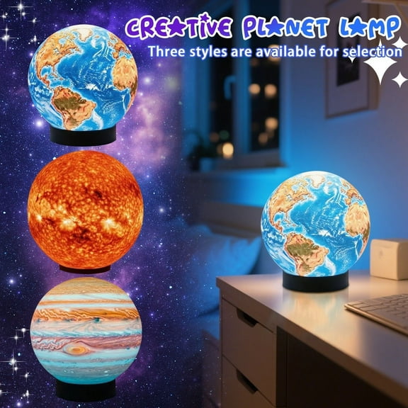 3Pcs Realistic Celestial Sun Model Night Light Ornaments | Glowing Planet Home Decor | Bedroom Living Room Unique Gift for Space Enthusiasts
