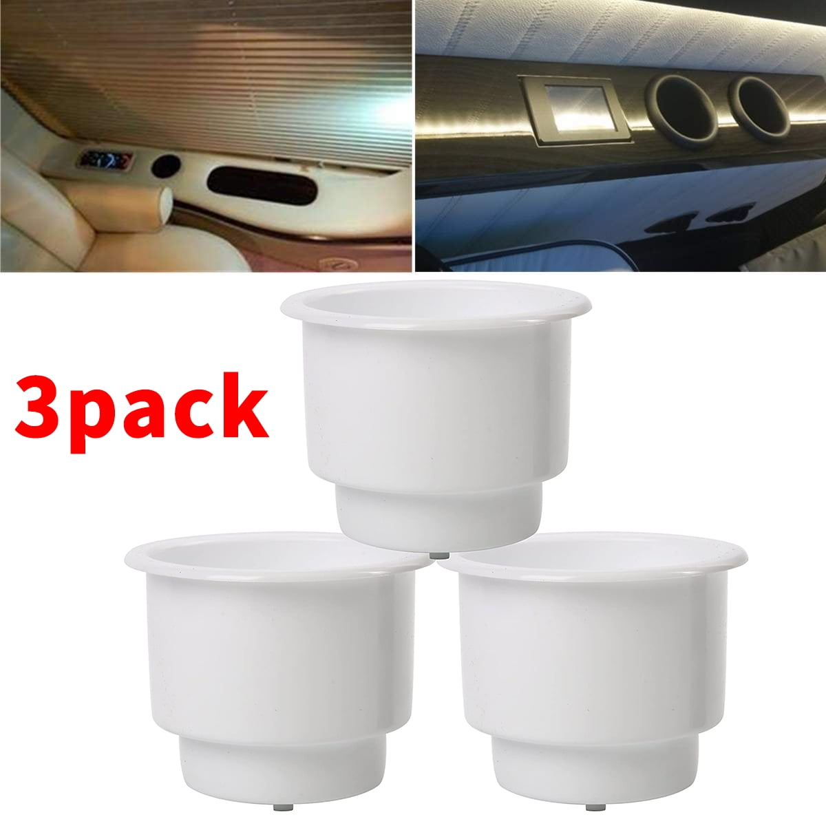 3Pcs Recessed Drop in Plastic Cup Drink Can Holder with Drain for Boat