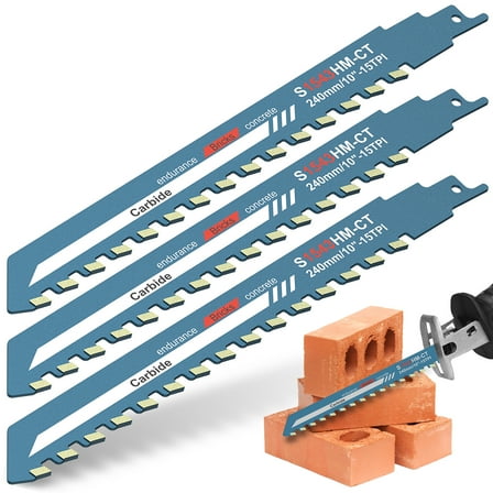 3Pcs Reciprocating Saw Blade 240mm Tungsten Carbide Teeth Saber Saw for Continuous Cutting in Masonry Concrete
