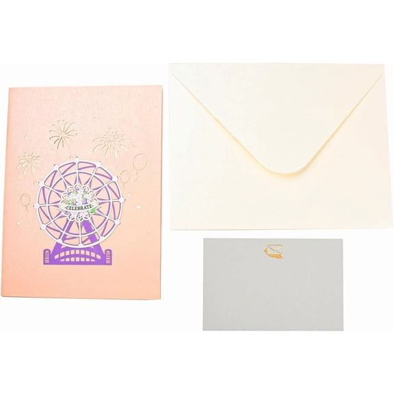 3Pcs Rectangle 3D Up Paper Greeting Card with Paper Card and Envelope Valentine's Day Wedding Birthday Invitation Card Tree 200x150x3mm Open 200x300x120mm Salmon