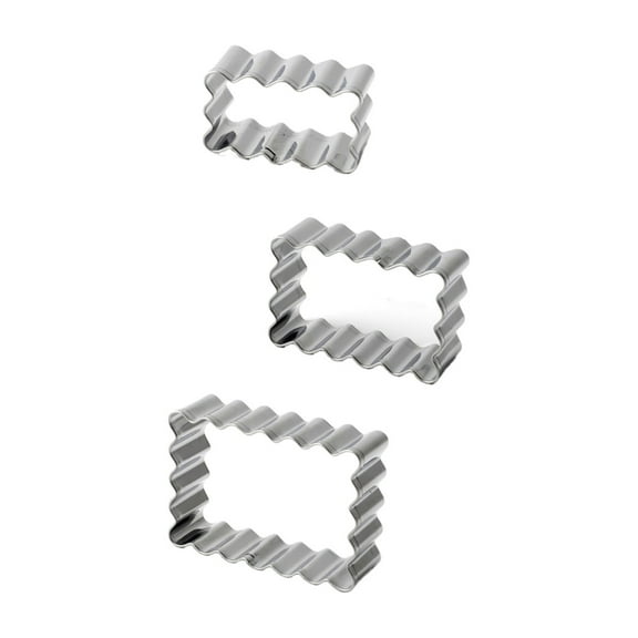 3Pcs Rectangle Scalloped Edge Cookie Cutter Set, Rectangle Cookie Cutter, Stainless Steel Rectangle Biscuit Molds, 0.7 inch Depth, A