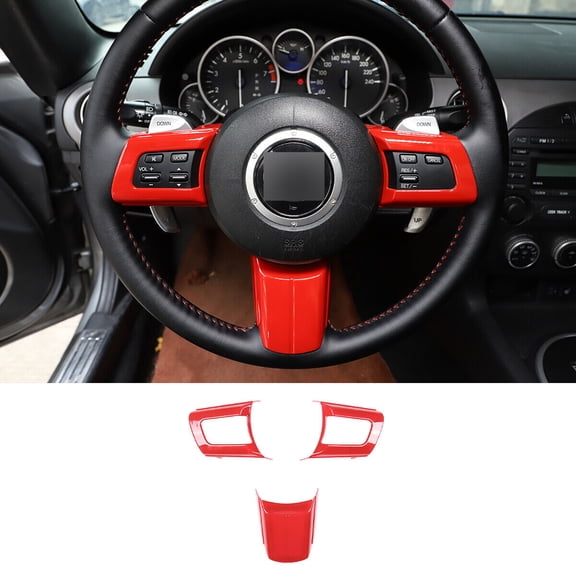 3Pcs Red ABS Steering Wheel Button Panel Cover Trim for Mazda MX-5 2009-2014 Interior Accessories