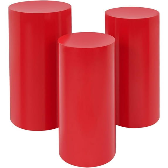 3Pcs Red Cylinder Pedestal Stands,Cylinder Pedestal Display for Wedding Baby Shower Event Decor, Round Pedestals Stand for Parties, Pillars for Wedding Birthday Party Art Decor