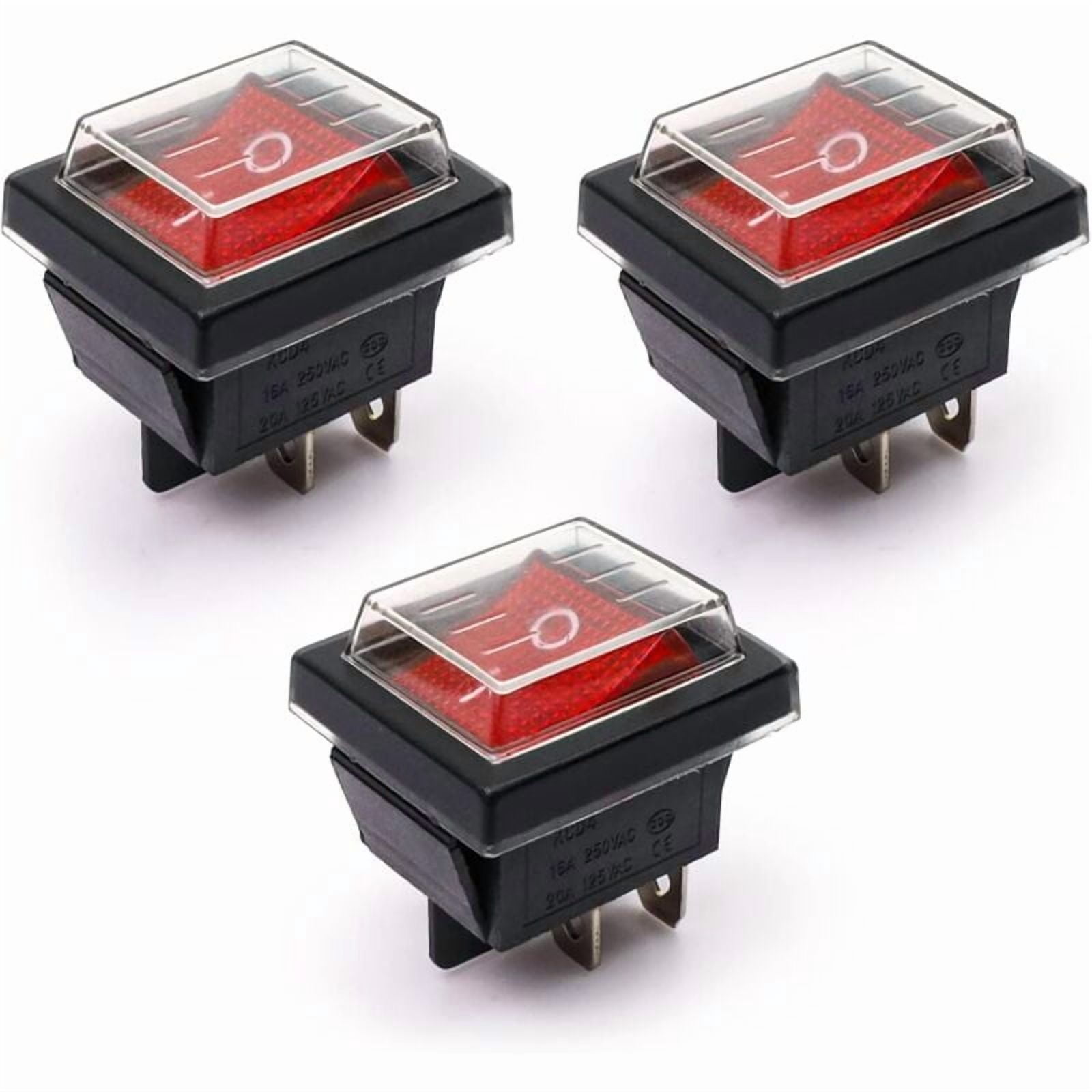 3Pcs Red Light ON/OFF Toggle Switch with Waterproof Cover 16A/250V 20A ...
