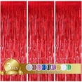 thumbnail image 1 of 3Pcs Red Metallic Tinsel Foil Fringe Curtains, 3.28ft x 6.56ft Photo Booth Props.Glitter String Backdrop Streamers for Door Wall Tassle Curtains Background Birthday, Christmas Party Decorations, 1 of 6
