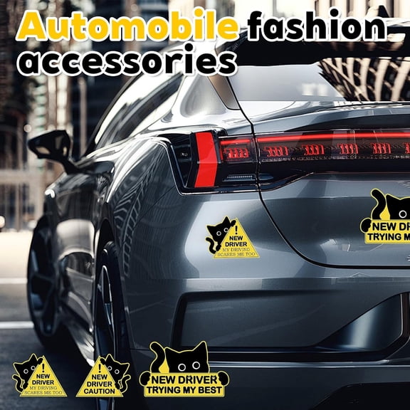 3Pcs Reflective New Driver Stickers, Student Driver Safety Signs, Funny Cat Car Decals, High Visibility Caution Warning for Car Truck SUV