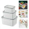 thumbnail image 1 of 3Pcs Refrigerator Crisper with Drainer Basket, Dingrich Storage Box Kitchen Supplies with Gray Lid, Microwave Freezer Sealer Box Plastic Crisper Storage for Fruit, Vegetable, Cereal, Snack - Gray, 1 of 7
