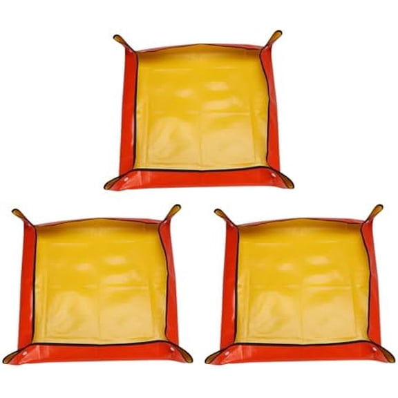 3Pcs Repotting Mat 26" x 26" PE Cloth Waterproof Plant Repotting Mat Foldable Portable Gardening Potting Tray with Plastic Buckle for Indoor Plant Change Soil Watering, Orange