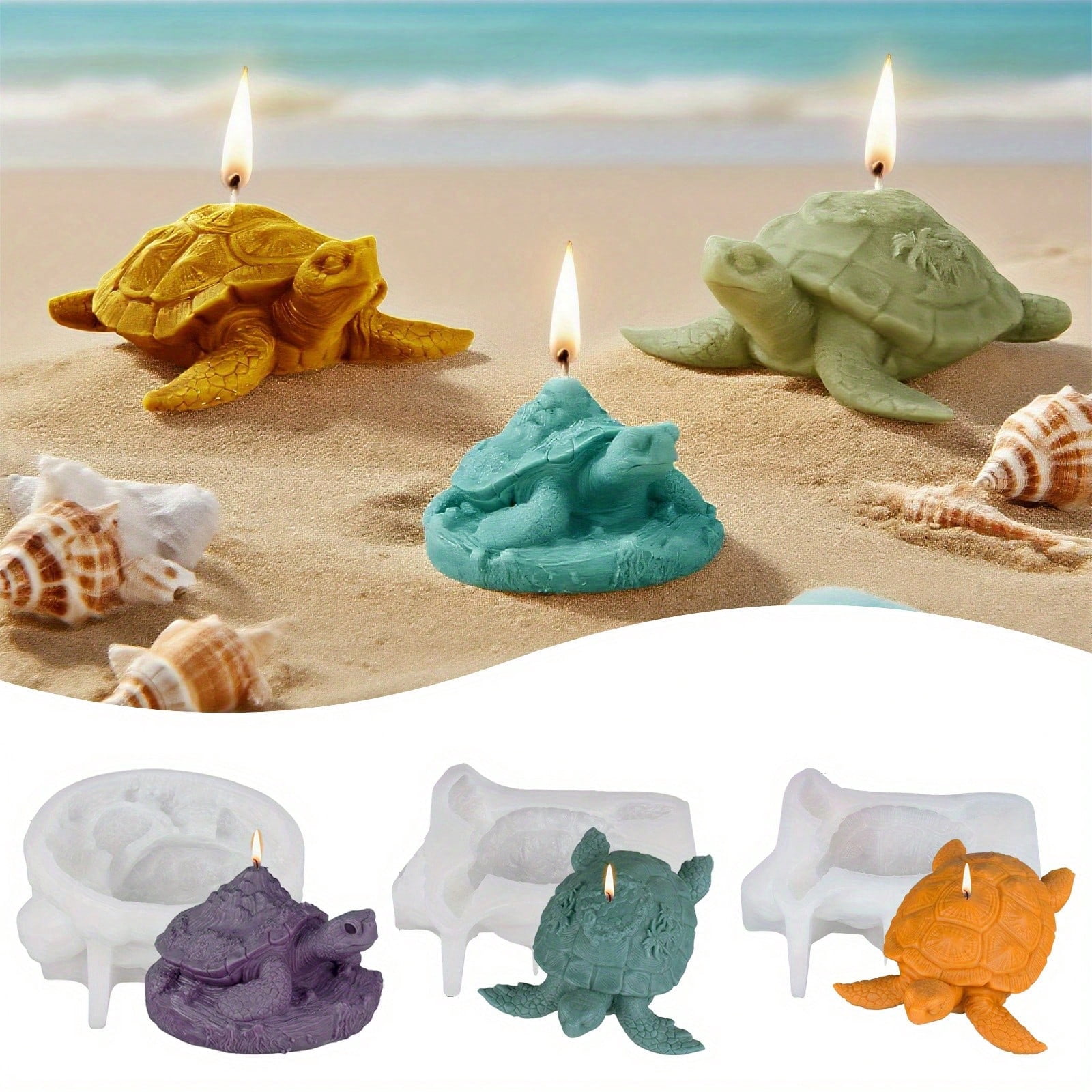 3Pcs Resin Casting Molds, 3D Turtle Silicone Resin Molds for Epoxy Resin, Silicone Candle Molds, Clay Molds for DIY Aroma Candle Resin Crafts, Plaster, Halloween Home Decorations