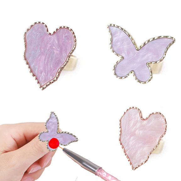 3Pcs Resin Nail Art Palettes with Adjustable Finger Rings, Gel Polish Color Mixing Plate Powodzenia