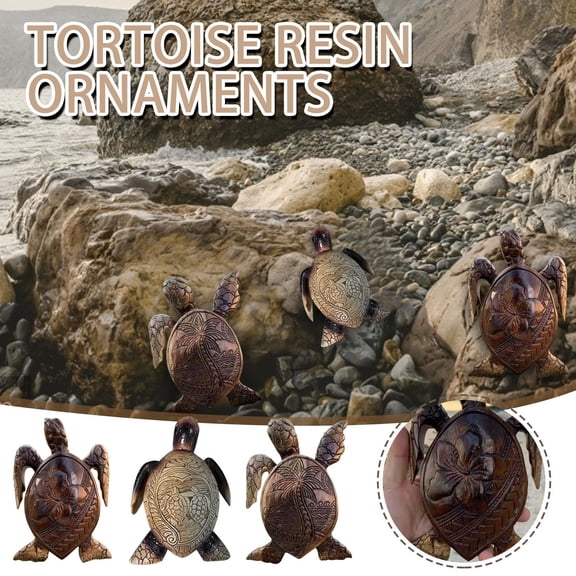3Pcs Resin Turtle, Yannianjz Hawaiian Turtle Simulation Resin Statue, Garden Pond Ornament for Outdoor Indoor Decor, Lifelike Animal Figure, Sun Protection Coating, Home Decor Gift for Collectors