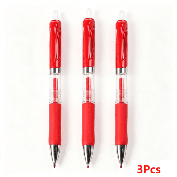 3Pcs Retractable Gel Pens, 0.5mm Fine Point Click Gel Ink Pens with Soft Rubber Grip, Transparent Body Pocket Clip Ballpoint Pen for Schǒ-ǒl Office Note‑Taking, Red Ink