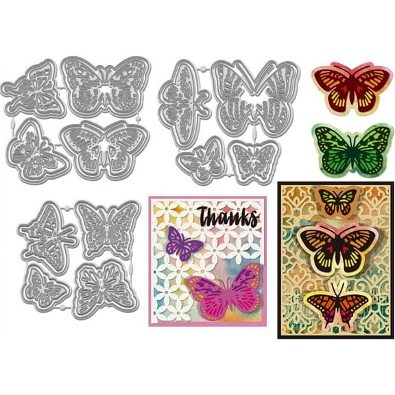 3Pcs Retro Realistic Butterfly Metal Die Cuts Beautiful Butterfly Frame Metal Cutting Dies Stencils Insect Background Frame Dies Stencil Embossing Tool for DIY Scrapbooking Card Paper Album
