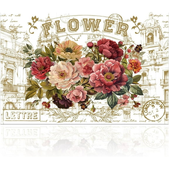 3Pcs Retro Rose and London Buildings Furniture Transfer 6x12inch Flower and Letter Rub on Transfer Self-Adhesive Wall Art Decals for Bedroom Living Room Desk Table Decoration colorful