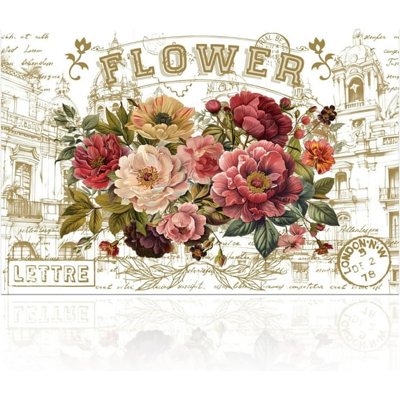 3Pcs Retro Rose and London Buildings Furniture Transfer 6x12inch Flower and Letter Rub on Transfer Self-Adhesive Wall Art Decals for Bedroom Living Room Desk Table Decoration colorful