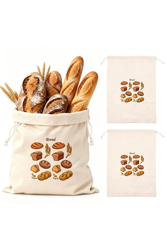 3Pcs Reusable Bread Bag, Natural Cotton Bread Bags for Homemade Bread, Drawstring Sourdough Bread Bags Portable Sourdough Storage Bag to Keep Fresh, 11.8x15.7inch