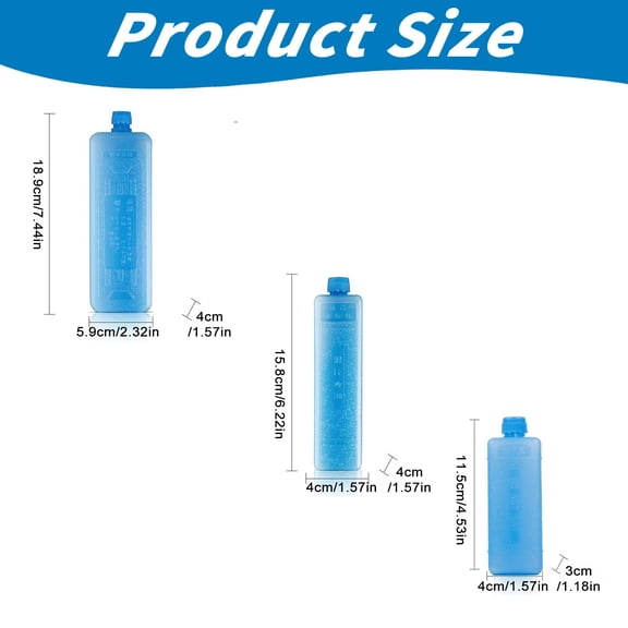 3Pcs Reusable Ice Packs Box for Cooler Cold Fan Freezer Container Leak Proof Plastic Multipurpose for Camping Picnic Travel Transport, 4.5X2+6X2+7X2In (Blue1)