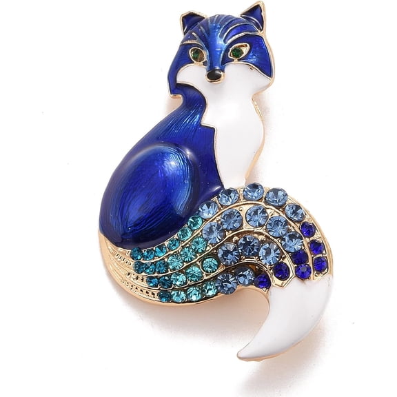 3Pcs Rhinestone Fox Badge Animal Alloy Enamel Lapel Pin for Backpack Clothes Decoration Golden Light Sapphire 54x37x7mm Pin: 0.7mm Making DIY