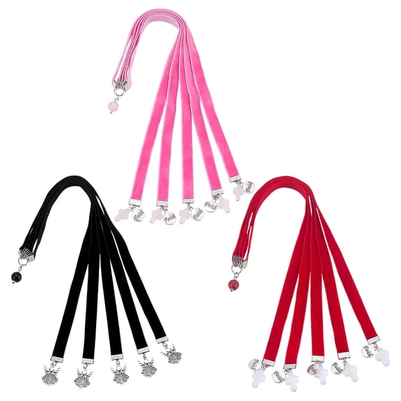 3Pcs Ribbon Bookmark 14Inch Velvet Ribbons Bible Bookmarks Black Red Pink Velvet Ribbons Book Marks with 5 Ribbons Multi Page Ribbon