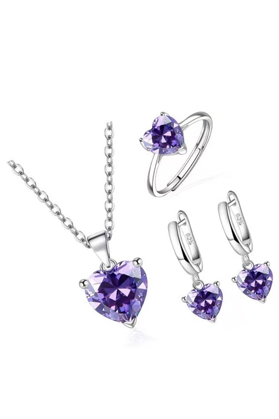 3Pcs Romance Heart Cubic Zirconia Jewelry Combo Set Necklace Earrings Rings Perfect For Daily Or Formal Occasions