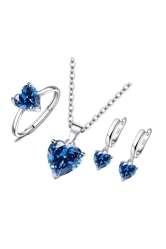 3Pcs Romance Heart Cubic Zirconia Jewelry Combo Set Necklace Earrings Rings Perfect For Daily Or Formal Occasions