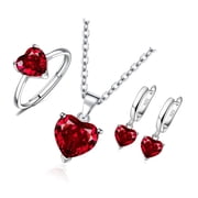 3Pcs Romance Heart Cubic Zirconia Jewelry Combo Set Necklace Earrings Rings Perfect For Daily Or Formal Occasions