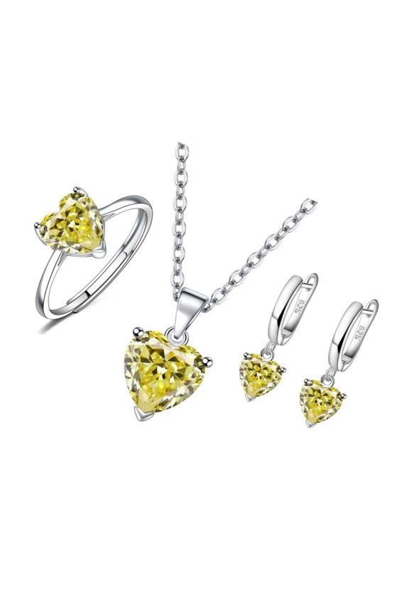 3Pcs Romance Heart Cubic Zirconia Jewelry Combo Set Necklace Earrings Rings Perfect For Daily Or Formal Occasions