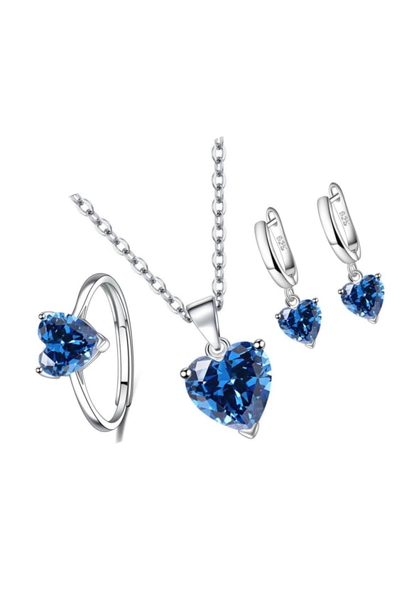 3Pcs Romance Heart Cubic Zirconia Jewelry Combo Set Necklace Earrings Rings Perfect For Daily Or Formal Occasions
