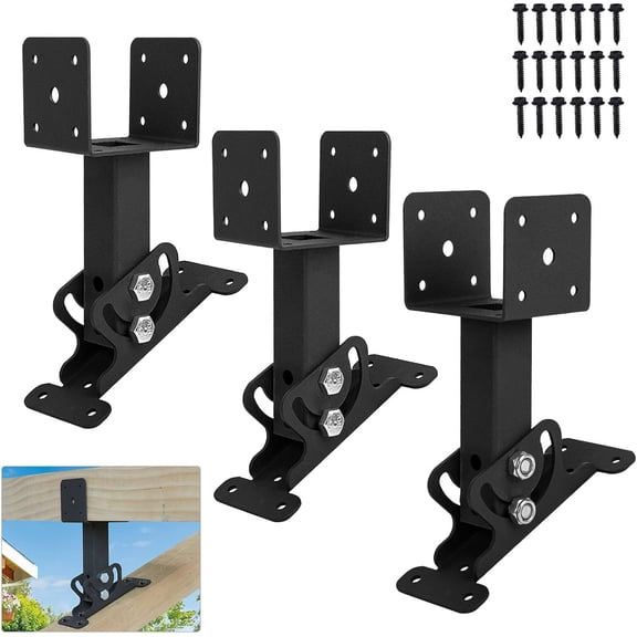 3Pcs Roof Riser Brackets Kit Pergola Beam Bracket, Heavy Duty Mount 3-1/2" Saddle Black for Wood Post Gazebo
