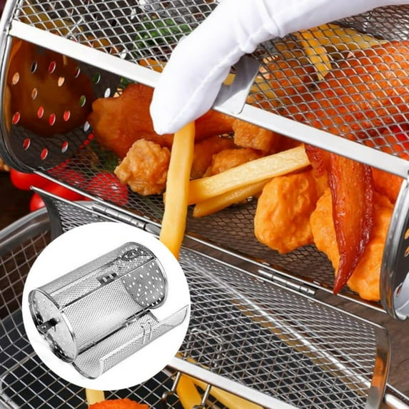 3Pcs Rotating Grill Basket Under $5! Kadlawus Mesh Cylindrical Barbecue Rack, Stainless Steel Rotating Grill Cage for Air Fryer, Outdoor BBQ Grill Basket for Vegetables, Nuts, Meat