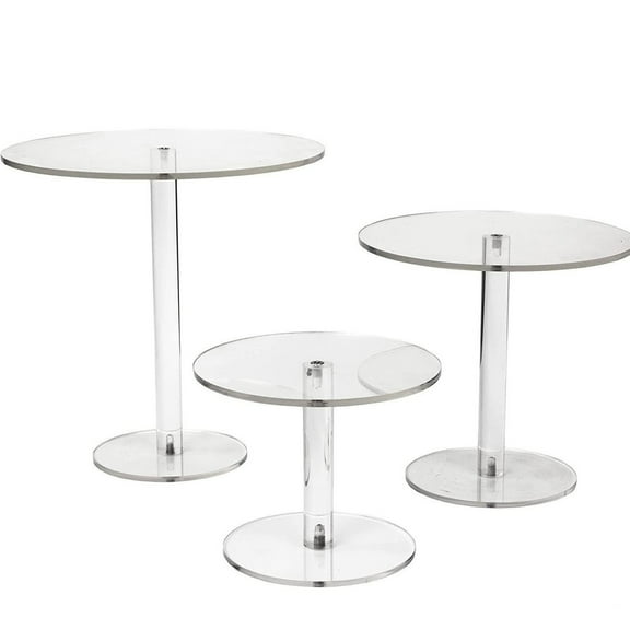 3Pcs Round Acrylic Cake Stand For Dessert Table Cupcake Stand Candy Pizza Display Riser ,3pcs Crystal,lear Acrylic Display Set, Fast,ssemble Tierless for Cakes, Cupcakes, Cookies & Party Treats