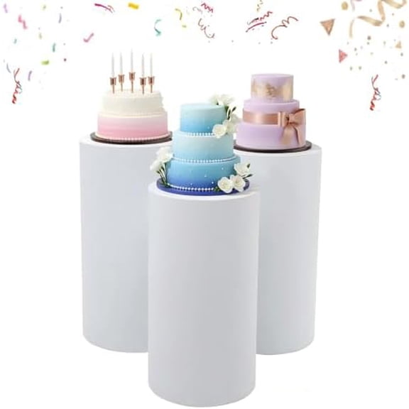 3Pcs Round Cylinder Pedestal Stands for Party, Large Cylinder Tables for Parties Pedestal Display Plinth Pillars Dessert Table for Wedding Party Art Decor, White Flower Vases Cylinders