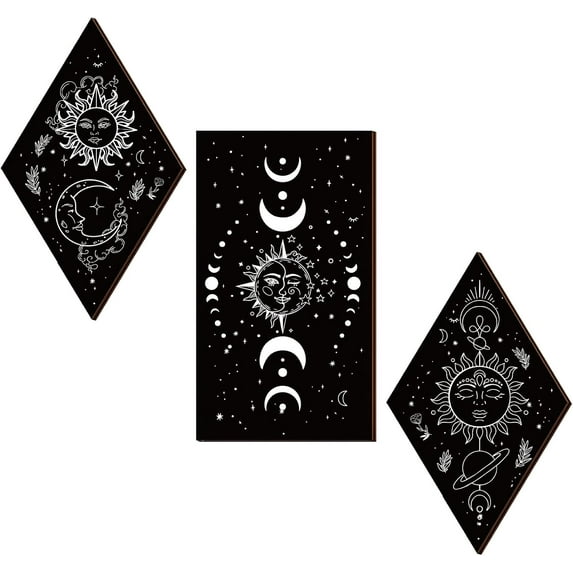 3Pcs Rustic Boho Wall Decor Moon Phases Wall Art Stars and Moon Butterfly Gothic Witchy Wall Pediments Wooden Wall Hanging Farmhouse Wall Sign for Home Living Room 6.7 x 11.8 Inch