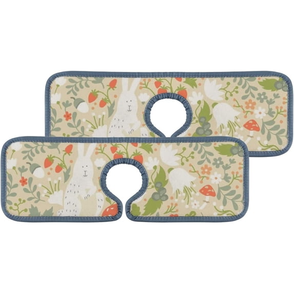 3Pcs SKYSONIC Faucet Absorbent MatEaster Rabbit and Hedgehog Washable Counter Drying Pads Behind Faucet