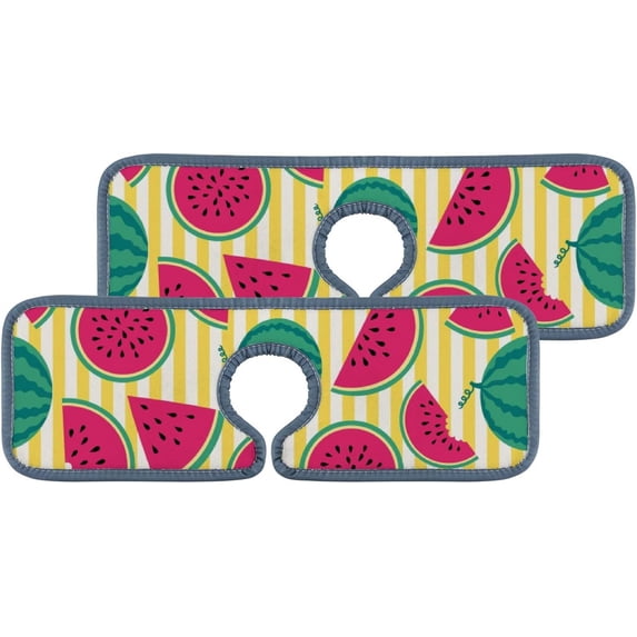 3Pcs SKYSONIC Faucet Absorbent MatWatermelons On Stripes Washable Counter Drying Pads Behind Faucet