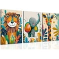 thumbnail image 1 of 3Pcs Safari Animal Nursery Canvas Wall Art Cute Watercolor Elephant Giraffe Lion Pictures Wall Decor Colorful Jungle Animals Posters Painting Prints for Kids Room Baby Boys and Girls Room, d, 1 of 7