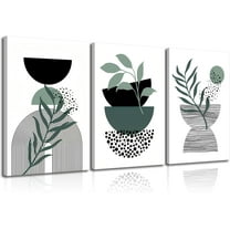 3Pcs Sage Boho Wall Art Minimalist Black and White Geometric Line Painting Picture Wall Decor Abstract Green Botanical Bohemian Poster Print Artwork for Living Room Bedroom Office Home Decoration