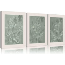 3Pcs Sage Green Botanical Wall Art Line Drawing Floral Canvas Poster Prints Modern Abstract Minimalist Picture Neutral Boho Artwork Simple Painting Wall Decor for Living Room Bedroom 12x16in Und