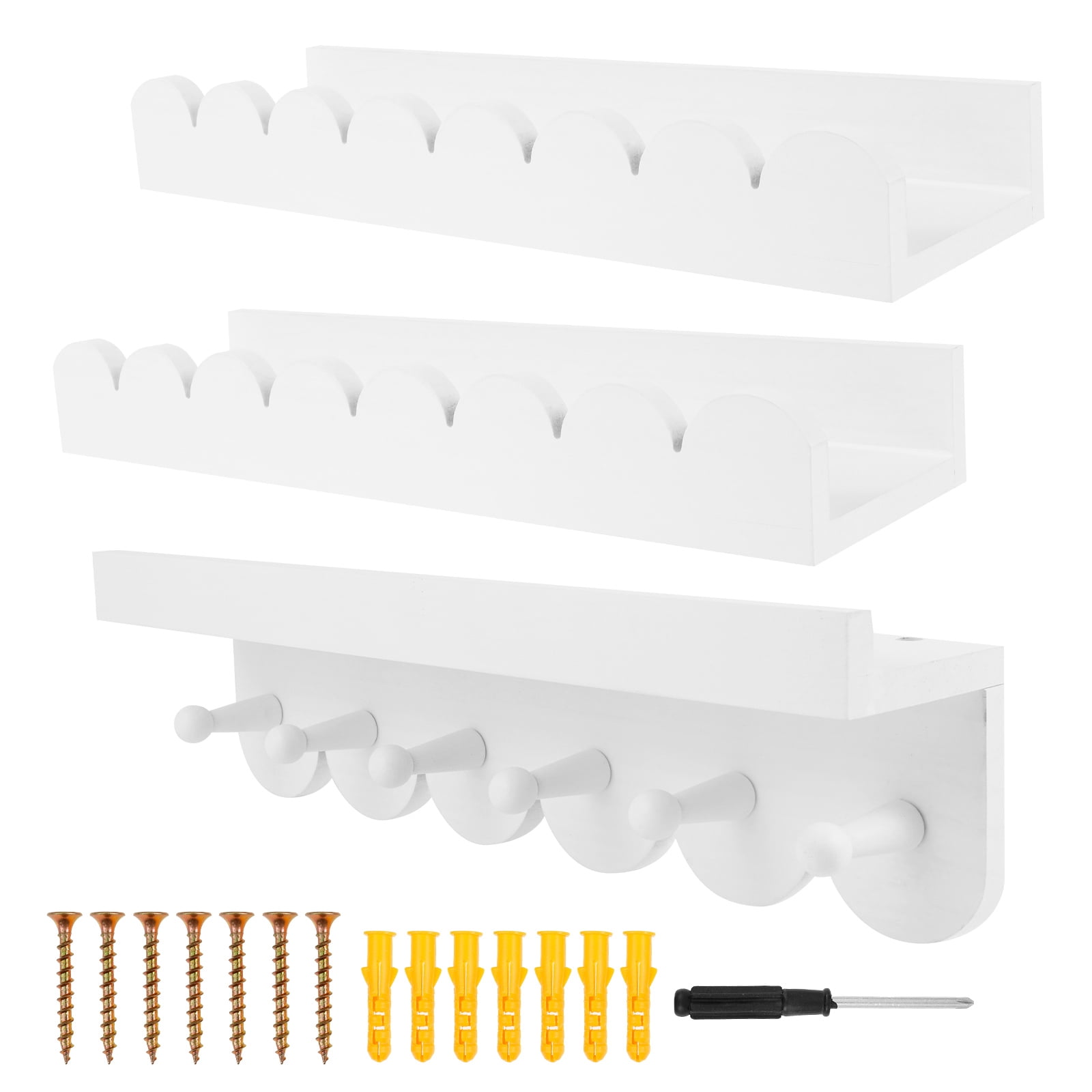 3Pcs Scalloped Wood Wall Storage Shelf Versatile Strong Load Bearing Wood Floating Wall Shelf for Nursery Living Room Toddler Room
