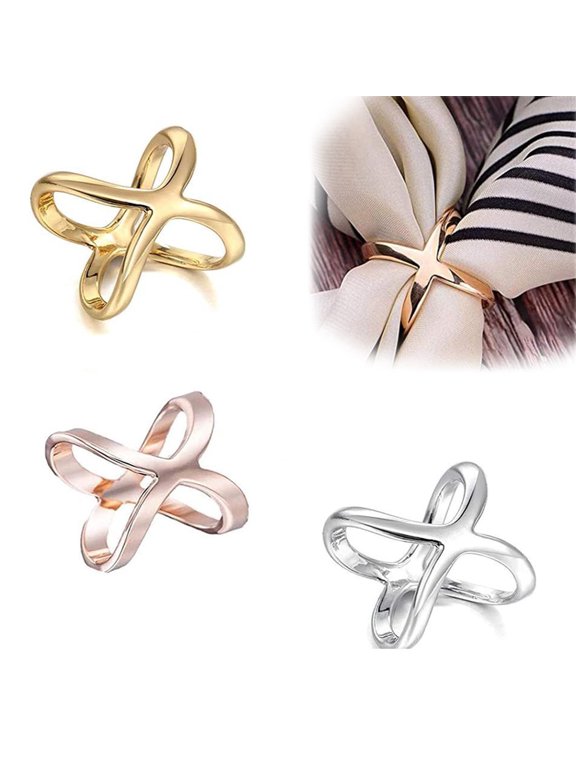 3Pcs Scarf Ring, Scarf Holder, X Shape Scarves Silk Scarf Clasp Holder Buckle Clothing Decoration Accessories for Wedding Party, Silver/ Gold/ Rose Gold