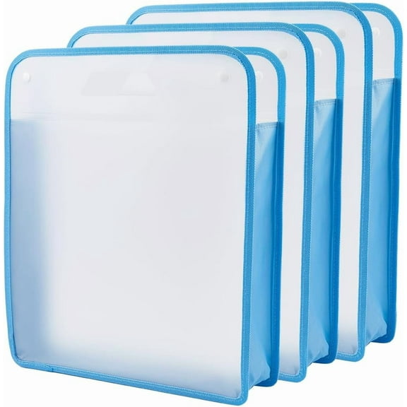 3Pcs Scrapbook Paper Storage Organizer 15.8x13inch Clear Transparent Plastic File Bags Expandable Paper Folio with Portable Button Snap